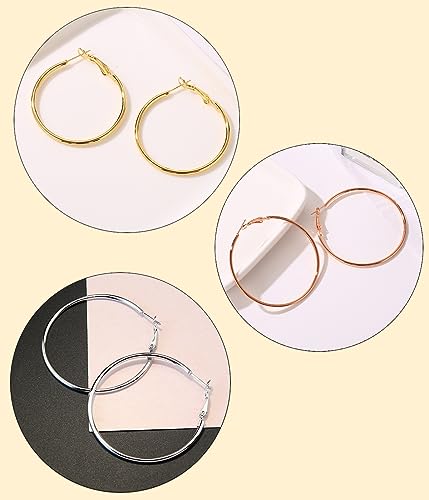 Cocadant Big Gold Hoop Earrings for Women Girls,Dainty 14k Gold Hypoallergenic Rose Gold Silver Hoop Earrings with 925 Sterling Silver Post,Stainless Steel Large Hoop Earrings - style: 30mm-Gold,Silver and Rose gold