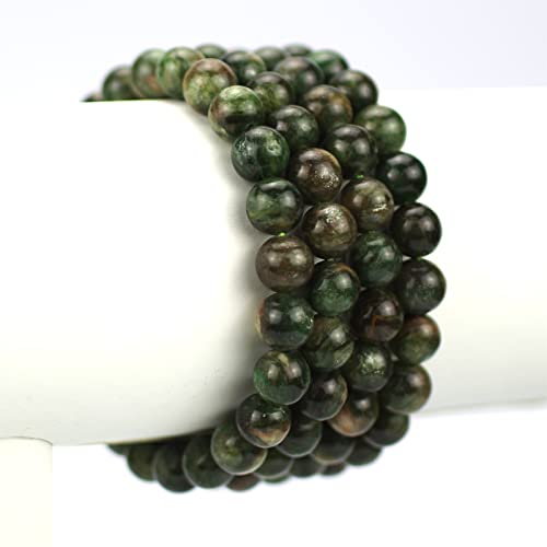 Angelstones Gemstones 8mm Round Beads Healing Crystal Bracelet for women | Natural Gemstone, Handmade Gifts for Women, Healing Crystal Round Beaded Stretch Bracelets, Unisex Jewelry for Women and Men - color: Green Mica