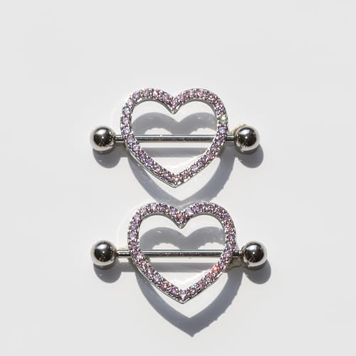 BSJ4U Nipple Piercing Jewelry 14G Stainless Steel Nipple Rings for Women Heart Butterfly Flower Bow Nipple Barbells - color: Pink CZ Nipple Piercing Jewelry