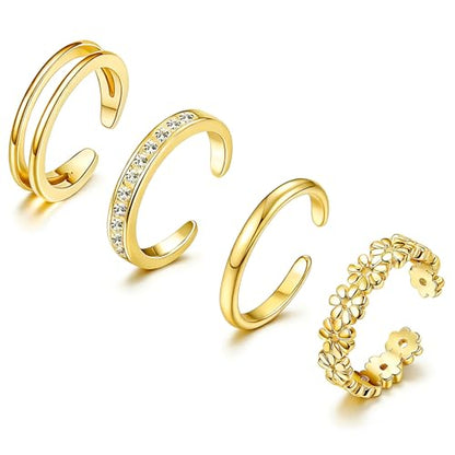 14K Gold Filled Toe Rings for Women | Silver Toe Rings, Open Toe Rings, Adjustable, Summer Beach Foot Jewelry - color: Gold