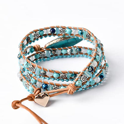 YGLINE Boho Handmade Wrap Leather Tube Crystal Stone Bracelet for Women - color: Turquoise-3 wrap