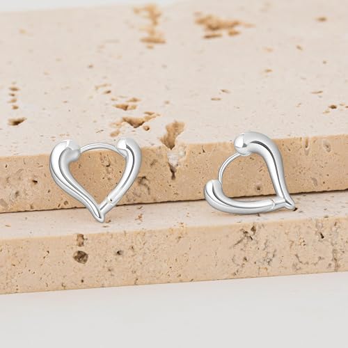 Heart Shaped Hoop Earrings for Women | 14k Gold Silver Plated, Small Heart Earring, Huggie Hoops, Lightweight, Jewelry Gifts - color: 01Heart-Silver