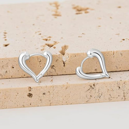 Heart Shaped Hoop Earrings for Women | 14k Gold Silver Plated, Small Heart Earring, Huggie Hoops, Lightweight, Jewelry Gifts - color: 01Heart-Silver