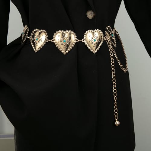 ILuvatar Western Metal Concho Belt for Women Cowgirl Waist Chain for Women Dress Pants Adjustable - color: Gold-s48