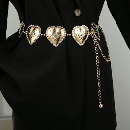ILuvatar Western Metal Concho Belt for Women Cowgirl Waist Chain for Women Dress Pants Adjustable - color: Gold-s48