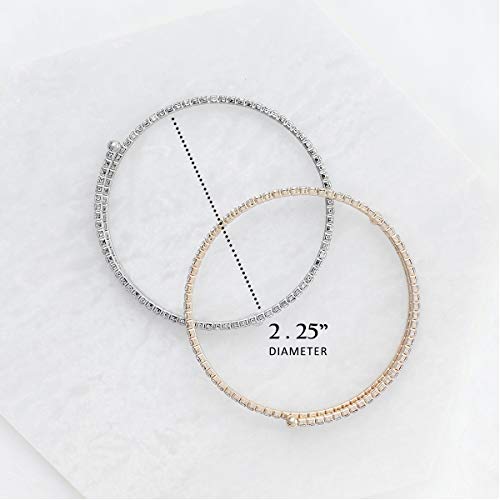 NTLX Crystal Bracelet for Women - Rhinestone Coil Bangle Bracelet – Flexible & Adjustable - Silver & Gold Plated - Bridal, Wedding, Prom, Party, Pageant, Evening, Casual, Tennis Bracelet with Gift Box - color: Silver