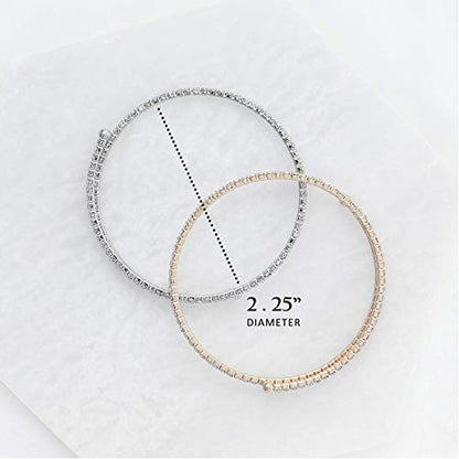 NTLX Crystal Bracelet for Women - Rhinestone Coil Bangle Bracelet – Flexible & Adjustable - Silver & Gold Plated - Bridal, Wedding, Prom, Party, Pageant, Evening, Casual, Tennis Bracelet with Gift Box - color: Silver