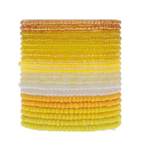 16-30Pcs Handmade Bohemian Colorful Crystal Seed Beads Stackable Adjustable Elastic Stretch Multilayerd Bracelets for Women Summer Vacation Beach Boho Bangle Jewelry - color: yellow