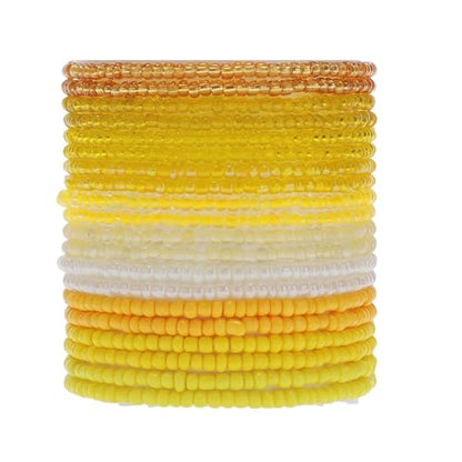 16-30Pcs Handmade Bohemian Colorful Crystal Seed Beads Stackable Adjustable Elastic Stretch Multilayerd Bracelets for Women Summer Vacation Beach Boho Bangle Jewelry - color: yellow