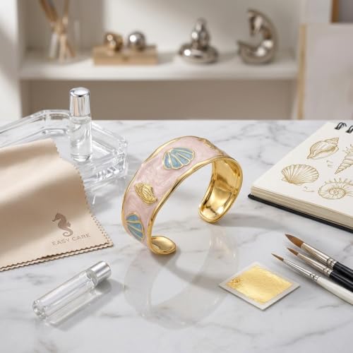 18K Gold Plated White Enamel Cuff Bracelet for Women - color: ocean