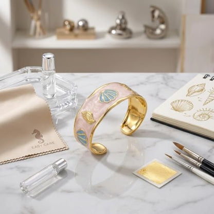 18K Gold Plated White Enamel Cuff Bracelet for Women - color: ocean