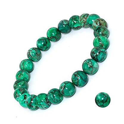 8mm Natural Crystal Stretch Bracelet | Handmade Round Stone Bead Bracelet, Runs Large, Meditation Yoga Gift for Women & Men - color: Green Magnesite Turquoise