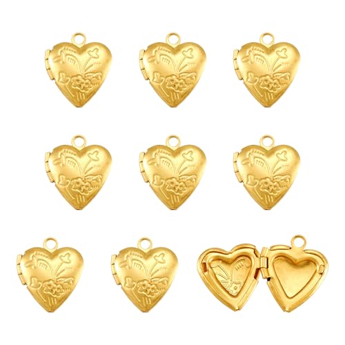 Elecrelive Locket Pendants Photo Frame Charms Memory Photo Charms Heart Locket Photo Frame Pendants - color: Gold
