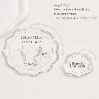 Aukmla Rhinestones Bridal Wedding Jewelry Set Choker Necklaces Earrings Bracelet Sets Prom Jewelry for Women and Brides - color: Silver