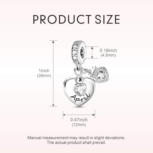 BLUELUNE Birthstone Charms, 925 Sterling Silver Dangle Charm with 5A Cubic Zirconia for Bracelets or Necklaces, Birthday, Mother's Day Present for Women - color: April