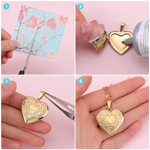 Beebeecraft 1 Box 4Pcs Locket Heart Charms 18K Gold Plated 316 Stainless Steel Ribbon Heart Photo Frame Pendants Charms for Jewelry Making DIY (Gold, Silver)