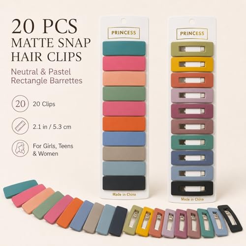 Bphne 20 Pcs Matte Non-Slip Snap Hair Clips for Women, Rectangle Cutout & Solid Barrettes, Neutral Metal Hair Pins for Daily Styling, Secure Grip for Thin Thick Hair Office Gym - color: Neutral Rectangle