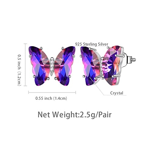 Aurora Tears Butterfly Necklace Earrings Ring Bracelet - Women 925 Sterling Silver Animal Butterflies Birthstone Pendant Crystal Wedding Birthday Jewelry - color: earrings-February-Amethyst