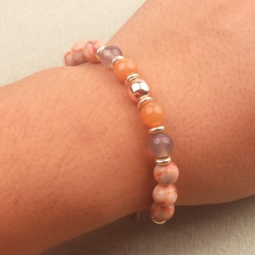 KSQS Healing Stone Bead Bracelet for Women, Natural Gemstones Balance Protection Bracelet, Spiritual Crystal Beads Bracelet Anxiety Relief with Meaning Card - color: Love & Light