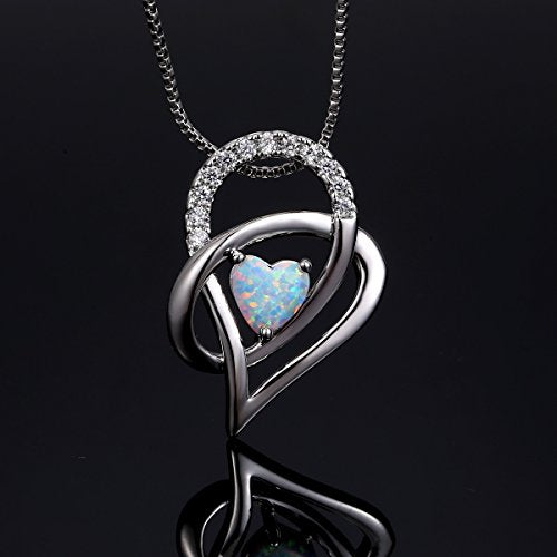 VOLUKA Created Opal/Amethyst/Mystic Topaz Pendant Necklace for Women,18K White/Rose Gold Plated Chain Wedding Engagement Jewelry Gift - color: E-Knot heart necklace-white gold plated