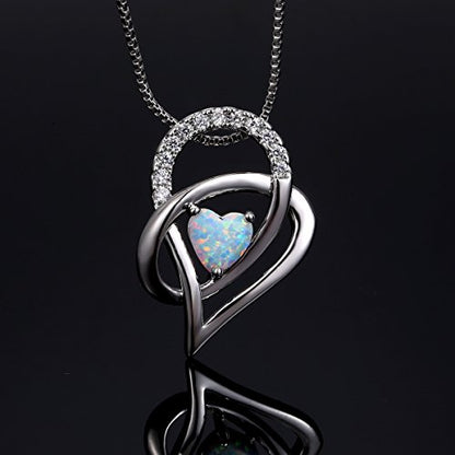 VOLUKA Created Opal/Amethyst/Mystic Topaz Pendant Necklace for Women,18K White/Rose Gold Plated Chain Wedding Engagement Jewelry Gift - color: E-Knot heart necklace-white gold plated