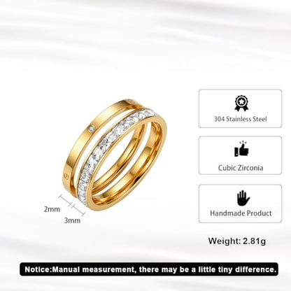 Stackable 2-Ring Set for Women, Daily Commute, Date & Couple - color: Gold