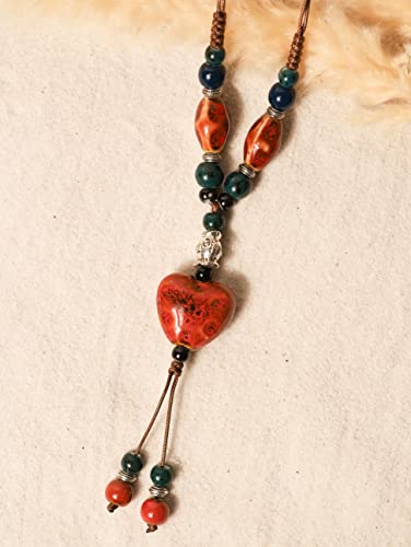 MINACHI Boho Hippie Colorful Ceramic Heart Bead Strand Necklace, Bohemian Summer Statement Jewelry Gift for Women - color: S02