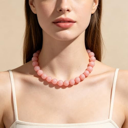 Chunky Beaded Necklace for Women 16mm Round Bead Resin Modern Statement Necklace Jewelry Accessories - color: light pink