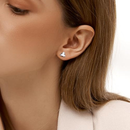Unisex Geometric Triangle Stud Earrings, Stainless Steel Minimalist Cubic Zirconia Pierced Post Earrings for Men Women - style: Single Zircon-Black
