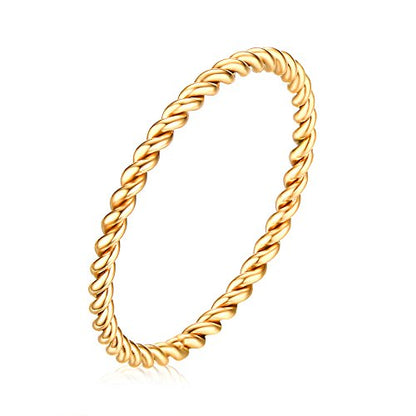 Women's Stainless Steel 1.1mm Rope Thin Wedding Ring Silver Rose Gold Plated Size 4 to 9 - color: 1.1mm, Gold