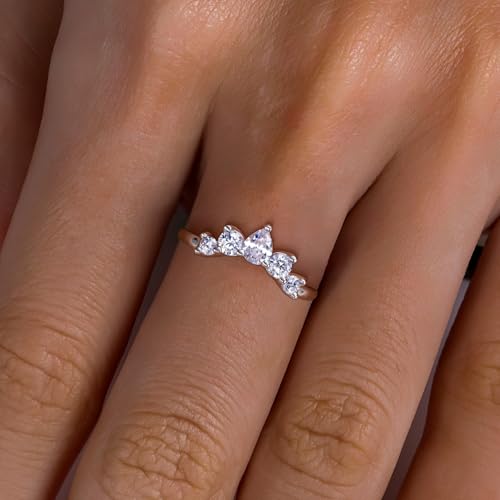 Cubic Zirconia Half Eternity Wedding Band Rings Round/Oval/Cushion Cut 5/6 Stones 5A Grade D Color CZ Stacking Band Engagement Promise Rings for Women - style: Raound & Pear