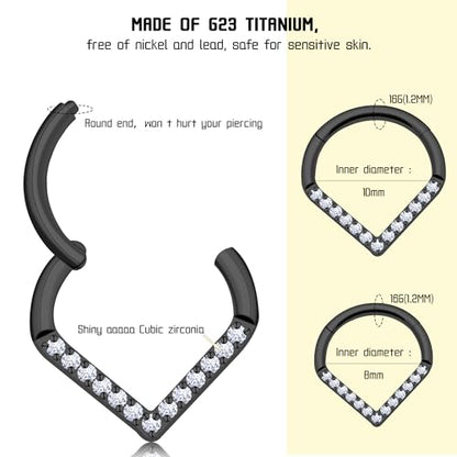 Titanium Septum Rings, Nose Rings Hoops for Women, Segment Nose Rings 16G 8mm/10mm Hypoallergenic Cartilage Conch Helix Rook Hoop Earrings - color: Teardrop-Blck, size: 16 Gauge 8mm
