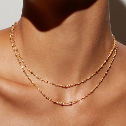 Milla Double Necklaces for Women, Trendy Double Chain Necklace Set | Stylish Gold Necklace Stack and Silver Layered Necklaces for Women made with 14K Gold Plated and Silver Plated Materials - color: Singapore Beaded / Gold