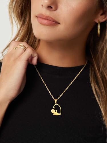 U7 Cat Pendant Necklace for Women Stainless Steel Cute Kitty Cat Jewelry Gift - style: 03-Heart Cat Set-Steel+Gold