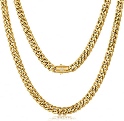 Hip Hop 18K Gold Cuban Link Chain for Men, 8mm Miami Cuban Necklace 316L Stainless Steel, Gold & Silver Available, Quick Lock Button Clasp, Anti-Tarnish Skin Friendly Mens Jewelry Gifts, 18-24" - color: Gold