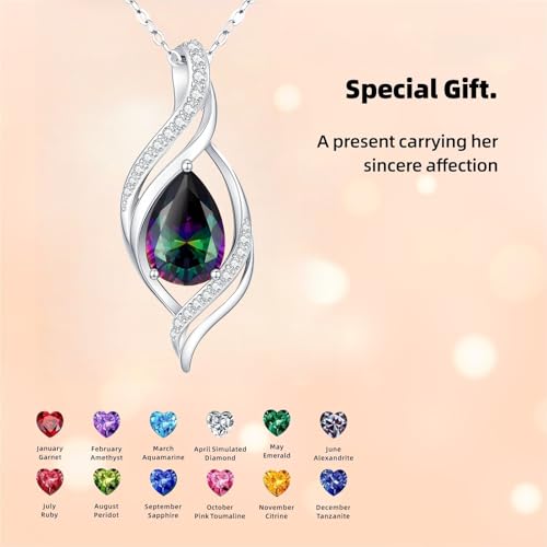 Birthstone Necklace for Women S925 Sterling Silver Teardrop | With Cubic Zirconia and Gemstones - Ideal Birthday Jewelry Gift for Her, Girlfriend, Wife, Mom on Birthday, Anniversary - color: 06 - Alexandrite