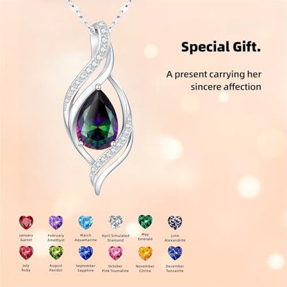 Birthstone Necklace for Women S925 Sterling Silver Teardrop | With Cubic Zirconia and Gemstones - Ideal Birthday Jewelry Gift for Her, Girlfriend, Wife, Mom on Birthday, Anniversary - color: 06 - Alexandrite