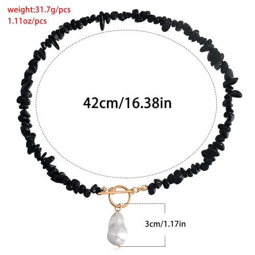 Bohemian Stone Pearl Choker Necklace for Women Dainty Natural Irregular Stone Choker Turquoise Beaded Lariat Necklace Simple Fashion OT Toggle Spiritual Handmade Jewelry - color: Black