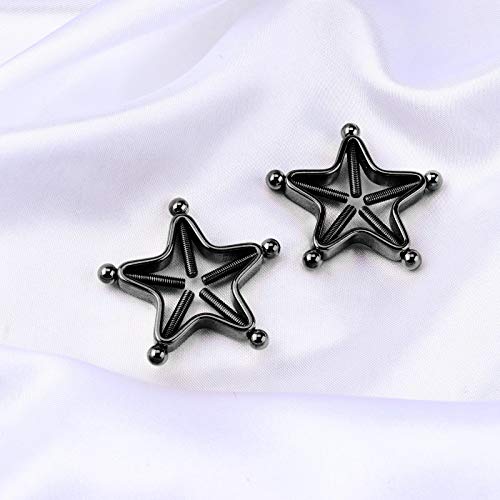 1 Pair Adults Non-Piercings Nipple Shield Adjustable Body Piercing Geometric Stars Nipple Clamp Ring Body Jewelry - color: #1 Black