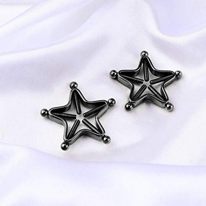 1 Pair Adults Non-Piercings Nipple Shield Adjustable Body Piercing Geometric Stars Nipple Clamp Ring Body Jewelry - color: #1 Black
