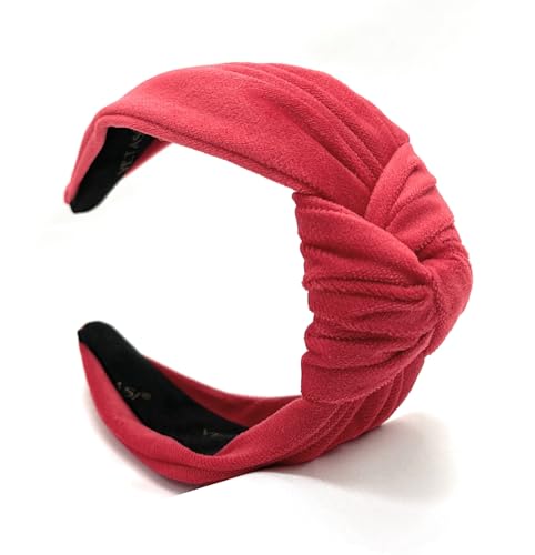 Velvet Red Knotted Headband for Women, Year-round Stylish Chunky 2.5" Hair Accessory, All-Day Wear Adjustable Top Knot Head Band for Girls, Stylish Fashion Designer Hairband - color: 2.5 Red