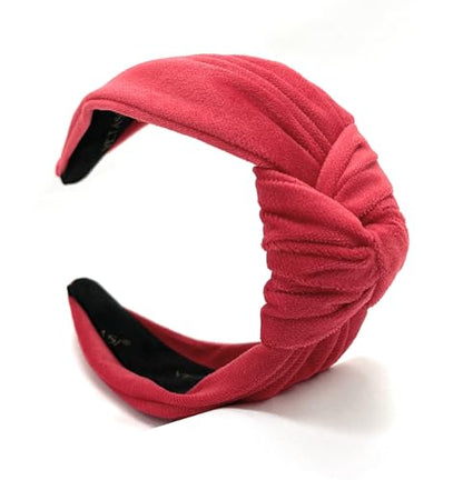 Velvet Red Knotted Headband for Women, Year-round Stylish Chunky 2.5" Hair Accessory, All-Day Wear Adjustable Top Knot Head Band for Girls, Stylish Fashion Designer Hairband - color: 2.5 Red