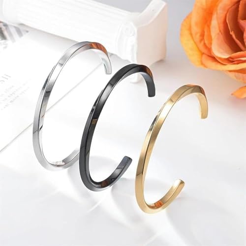 Stainless Steel Glossy Geometric Twist Open Bracelet for Men Women Fashion Casual Holiday Party Jewelry - color: golden