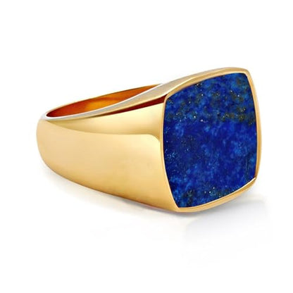 Square Cut Tiger Eye/Black Onyx/Turquoise/Lapis/Moss Agate Rings for Men 925 Sterling Silver 10K 14K 18K Gold Signet Rings for Men - style: Lapis Lapis
