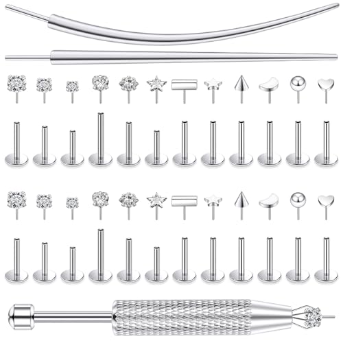 20/18/16g Gold Flat Back Threadless Earrings Nose Rings Lip Studs Surgical Steel Piercing Jewelry for Women Men - color: Surgical Steel, size: 16g=1.2mm