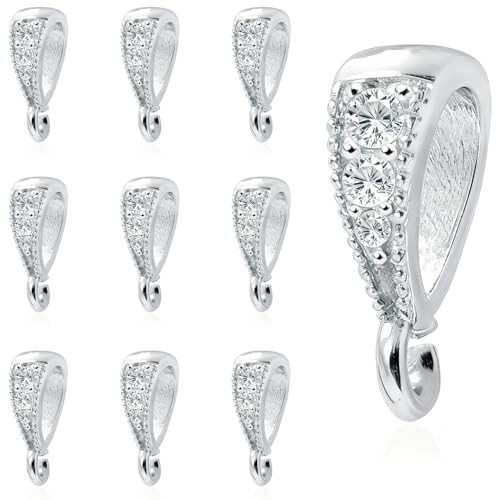 stino 10PCs Small Pendant Bail Clasps for Jewelry (Silver Plated) | 10 Pack, Jewelry Connectors, Necklace Bails ,Secure, Jewelry Making - color: Silver Plated