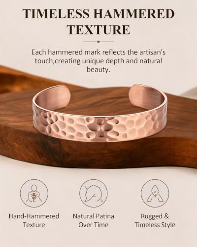 Pure Copper Bracelet – Copper Bracelet for Men & Women – 100% Solid, Raw & Uncoated Handmade Hammered Tibetan Cuff Bangle - color: Wide Design