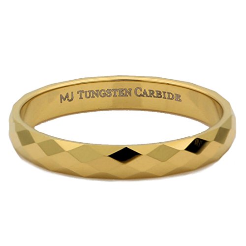 Tungsten Carbide Faceted Honeycomb Wedding Band Plated in Gold, Rose Gold or Black Ring - color: Gold-3mm