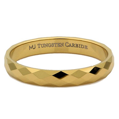 Tungsten Carbide Faceted Honeycomb Wedding Band Plated in Gold, Rose Gold or Black Ring - color: Gold-3mm