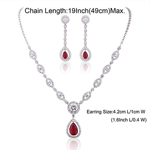 GULICX AAA Cubic Zirconia CZ Silver Plated Base Women's Party Jewelry Set Earrings Pendant Necklace - color: Red